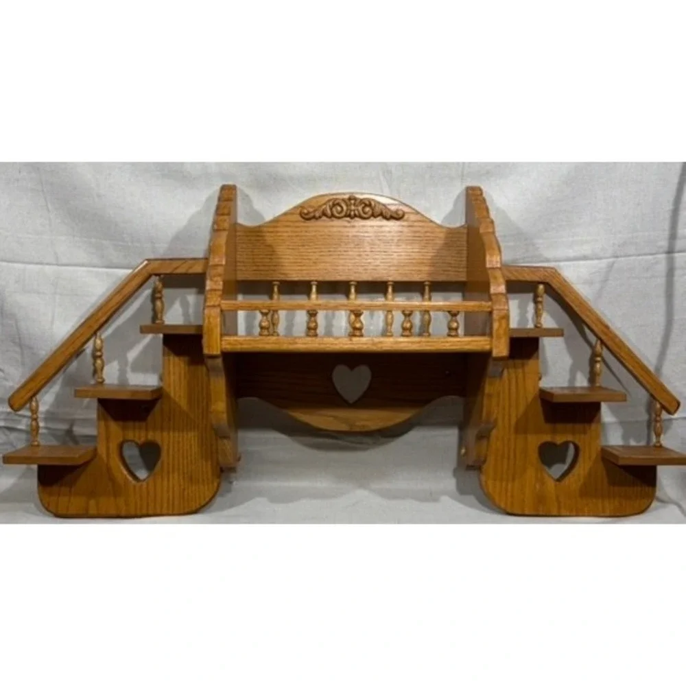 George Hacker Handcrafted Oak Wood Wall Shelf Heart Cutout Spindle 34x17x7.5